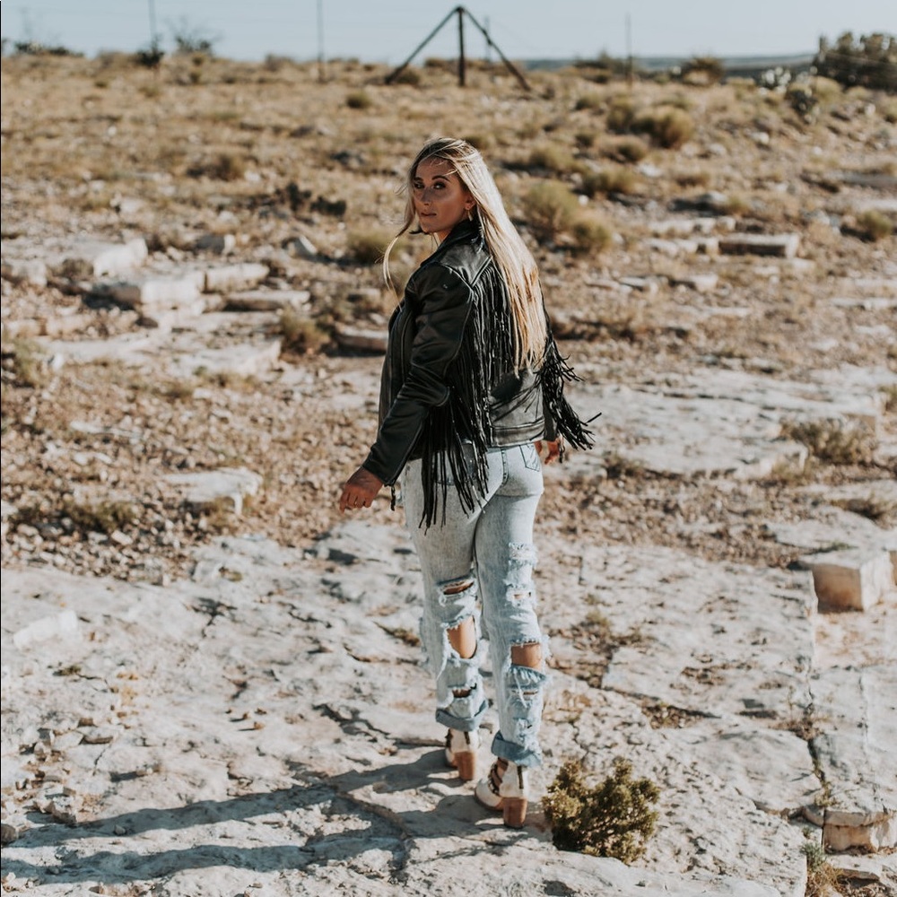 Black fringe leather jacket